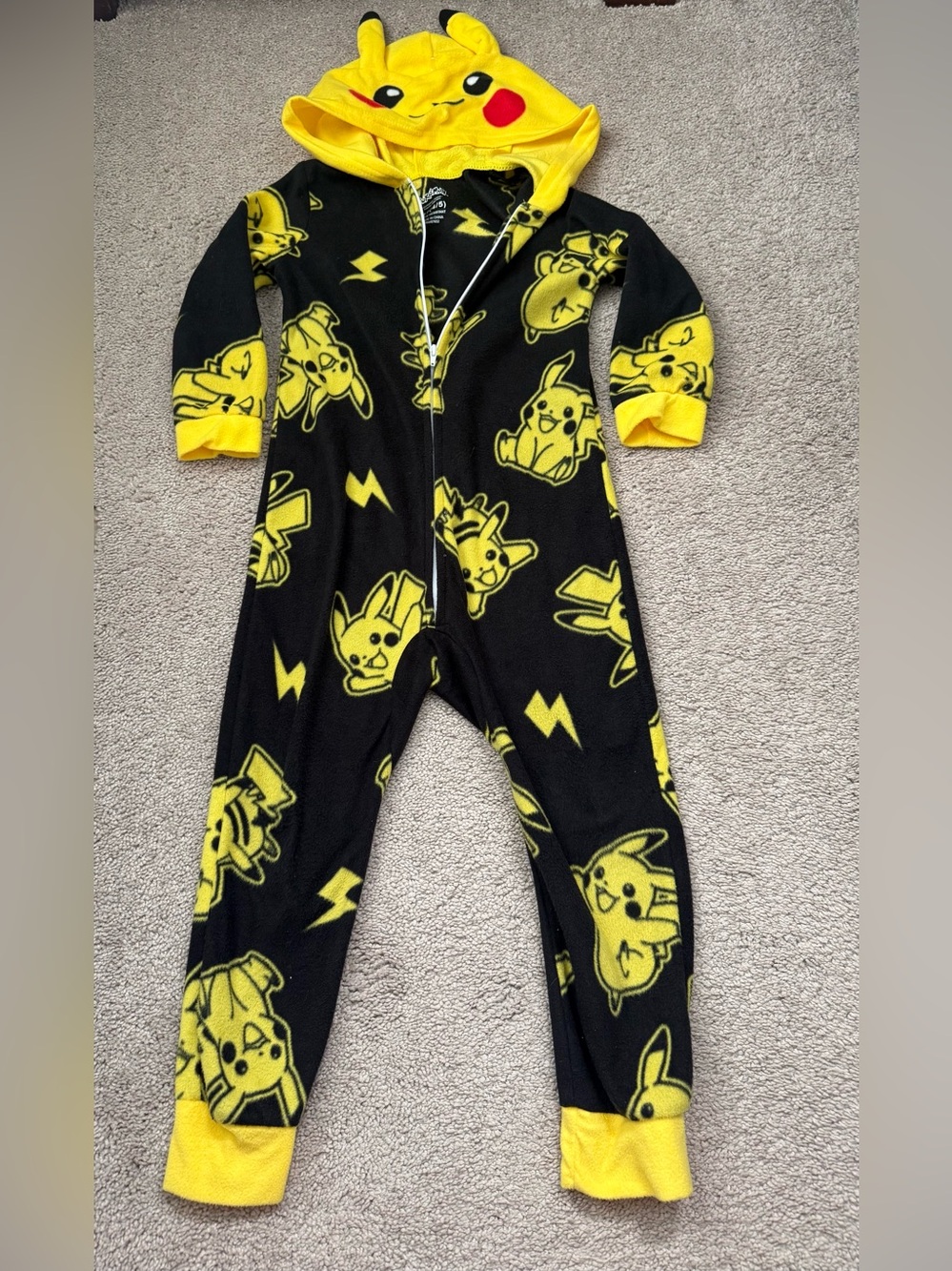 Pokemon Black and Yellow Pikachu Hooded Footless One Piece Size 4-5